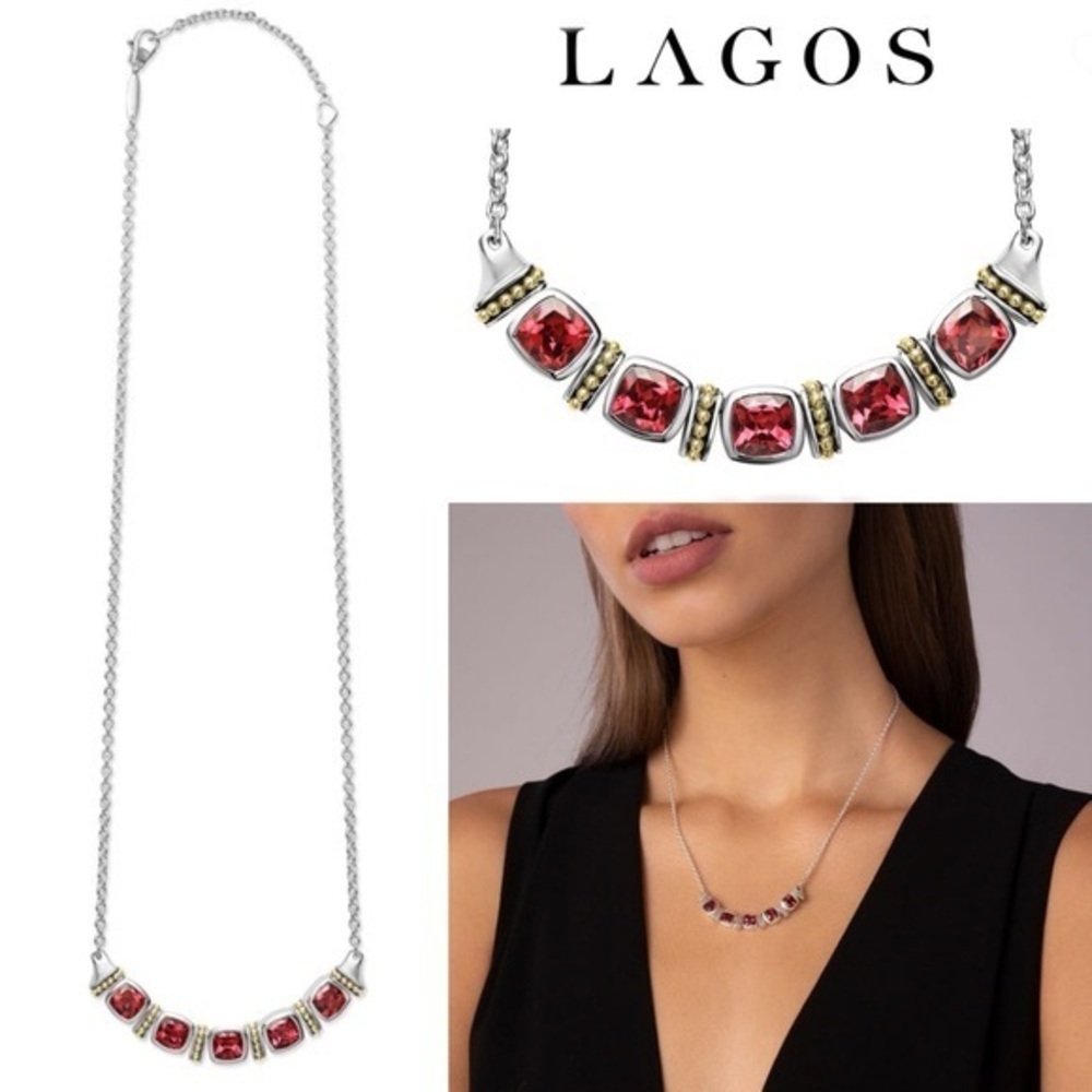 LAGOS Rhodolite Garnet Five Station Necklace 1150$